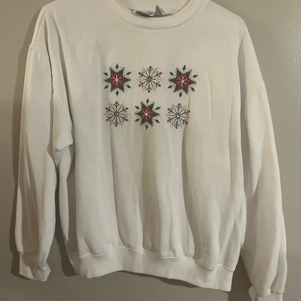 Vintage 90s‎ Spirit White Men's Crewneck Sweater with Embroidery